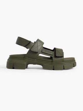 Ganni Olive Green Chunky Strap Platform Sandals